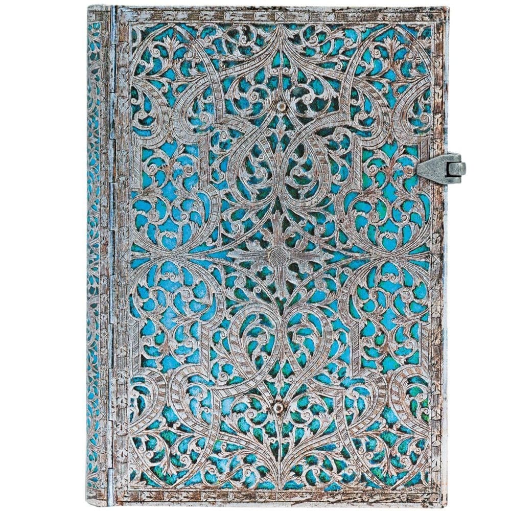 Paperblanks Silver Filigree Maya Blue Capa Dura Midi Pautado